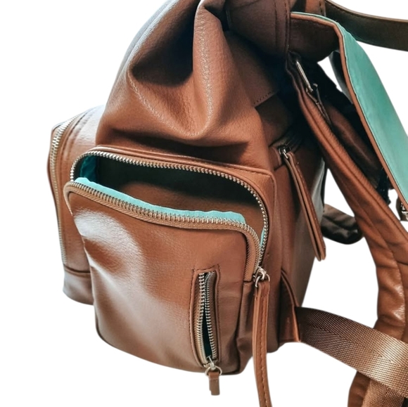 Large Capacity Faux Leather Baby Bag Diaper Bag Backpack Brown - Picture 6 of 9